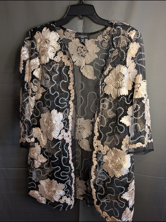 R&M Richards Jackets & Blazers - R&M Richards Black Sheer Jacket with Champagne Floral Embroidery